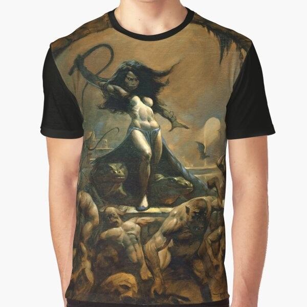 Dungeon Master fantasy graphic t-shirt with monsters, mistress, chains, and whip