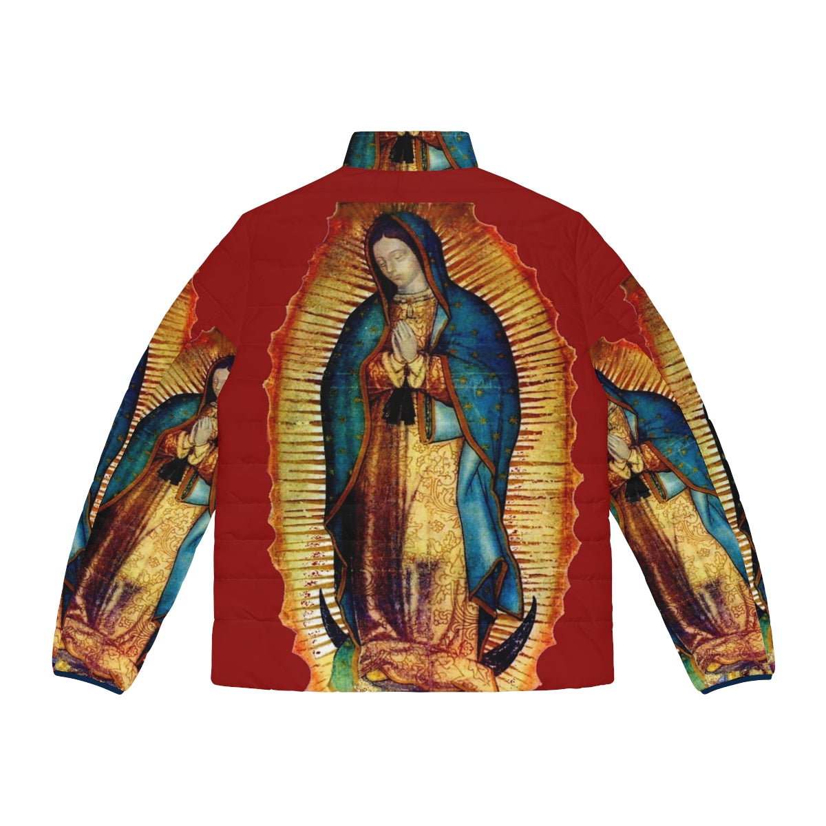 Our Lady of Guadalupe Puffer Jacket with Blessed Virgin Mary Tilma Replica Design - Back