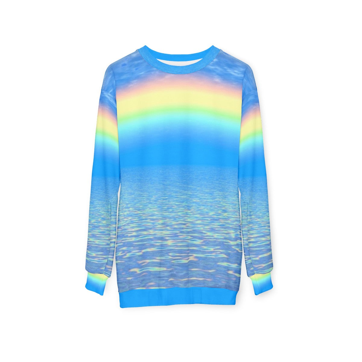 Colorful rainbow sweatshirt with abstract patterns - hanging