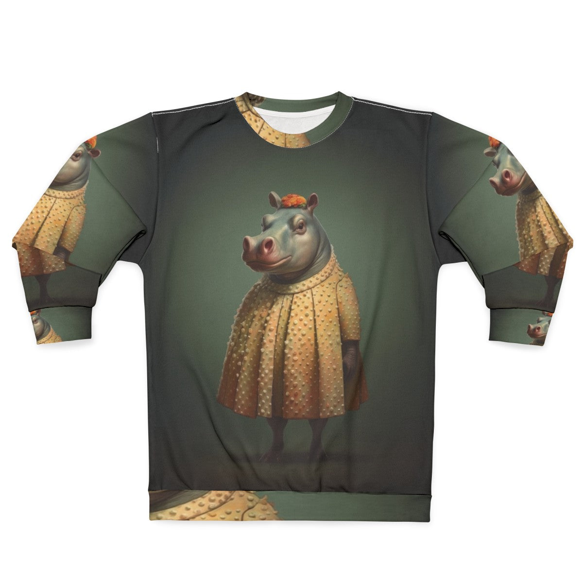 Vintage-style sweatshirt with a funky hippo graphic