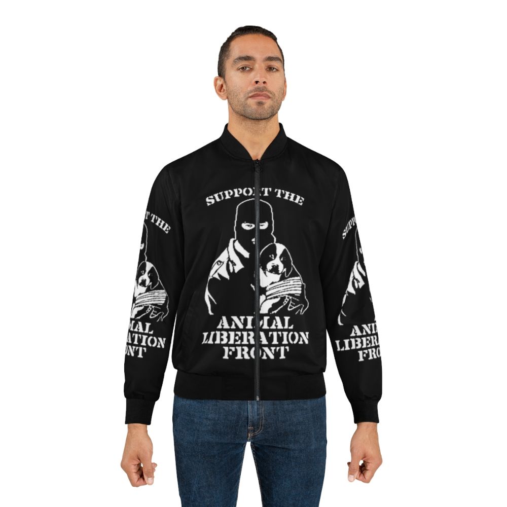 "Animal Liberation" vegan bomber jacket with animal rights graphic - Lifestyle