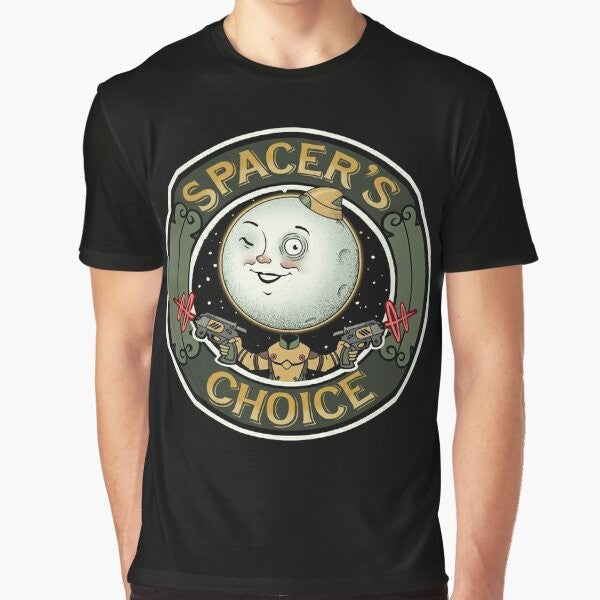 The Outer Worlds Spacer's Choice Graphic T-Shirt featuring the Spacer's Choice logo and slogan