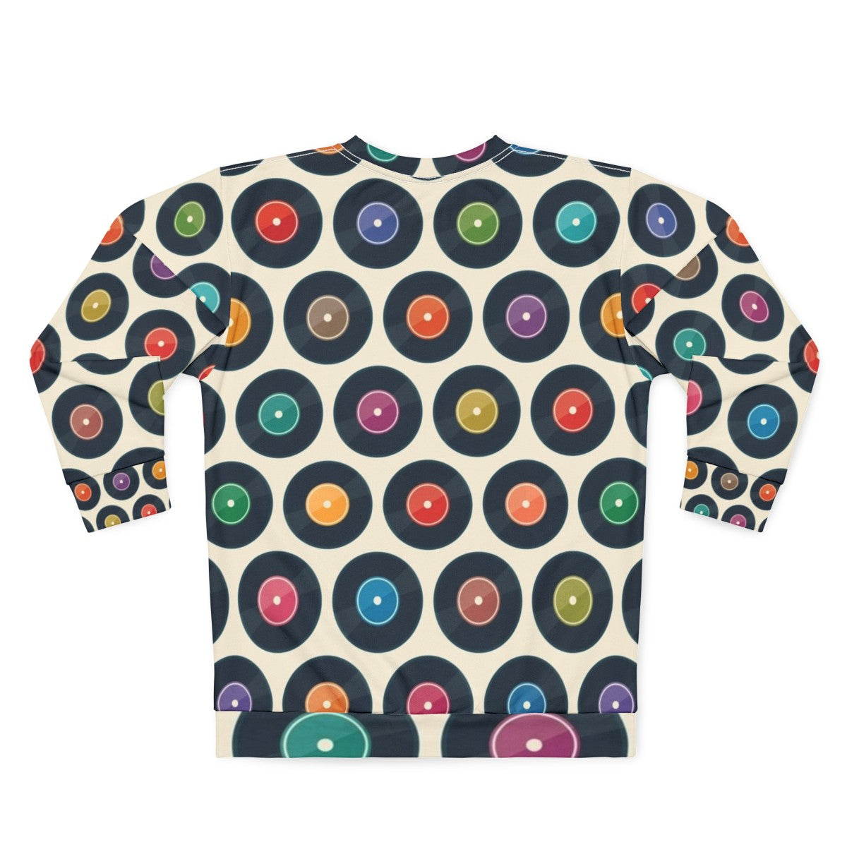 Vintage-style sweatshirt featuring a collection of classic vinyl records - Back