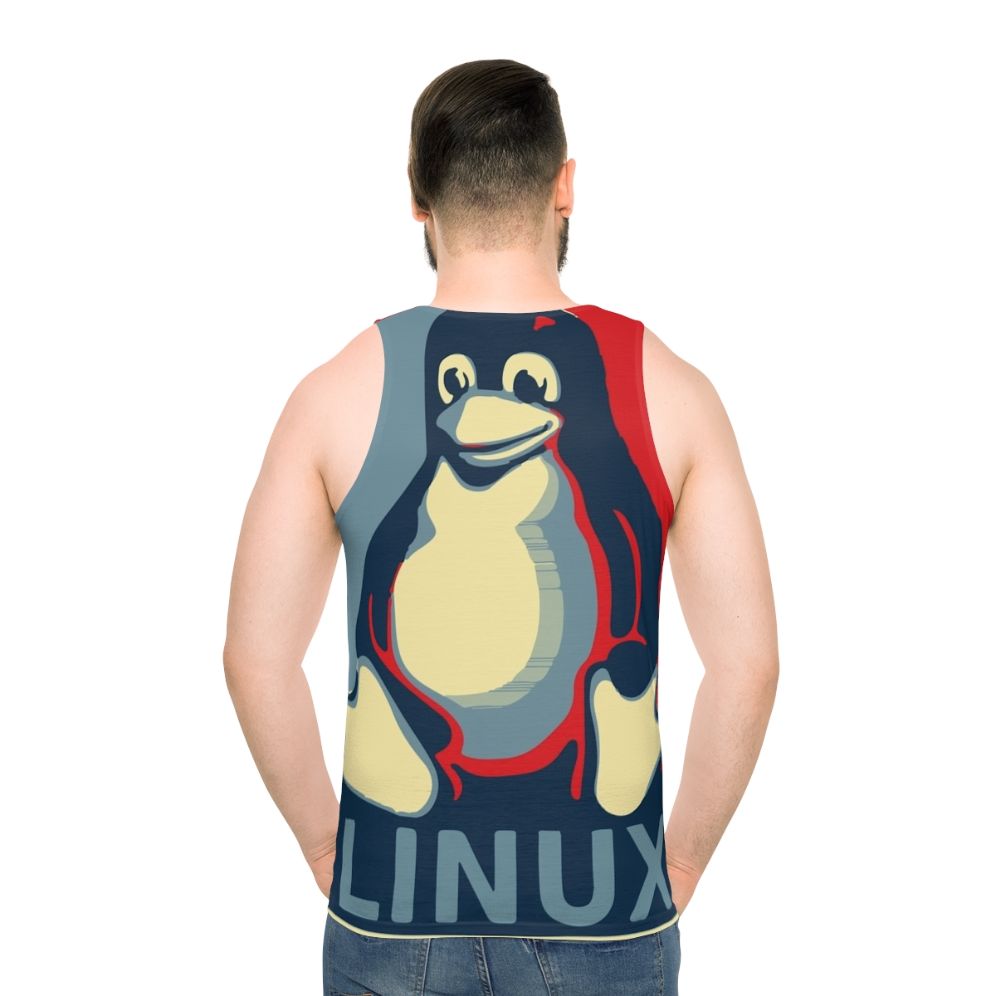 Linux Tux Penguin Obama Unisex Tank Top - men back