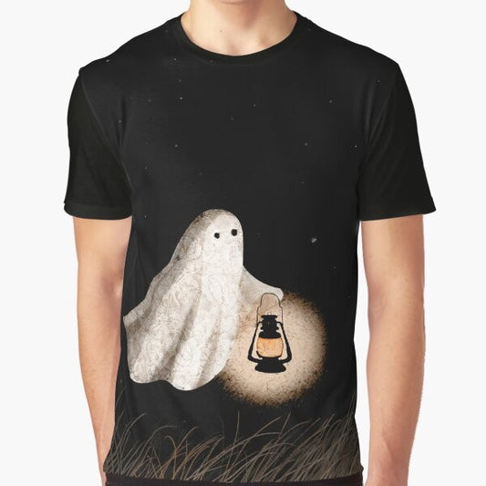 Twilight Walk Graphic T-Shirt featuring a ghost lantern in a starry night sky