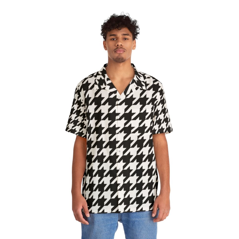 Black and white houndstooth pattern Hawaiian shirt - People Front