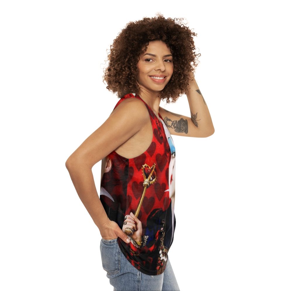 Queen of Hearts unisex tank top with heart print design - women side