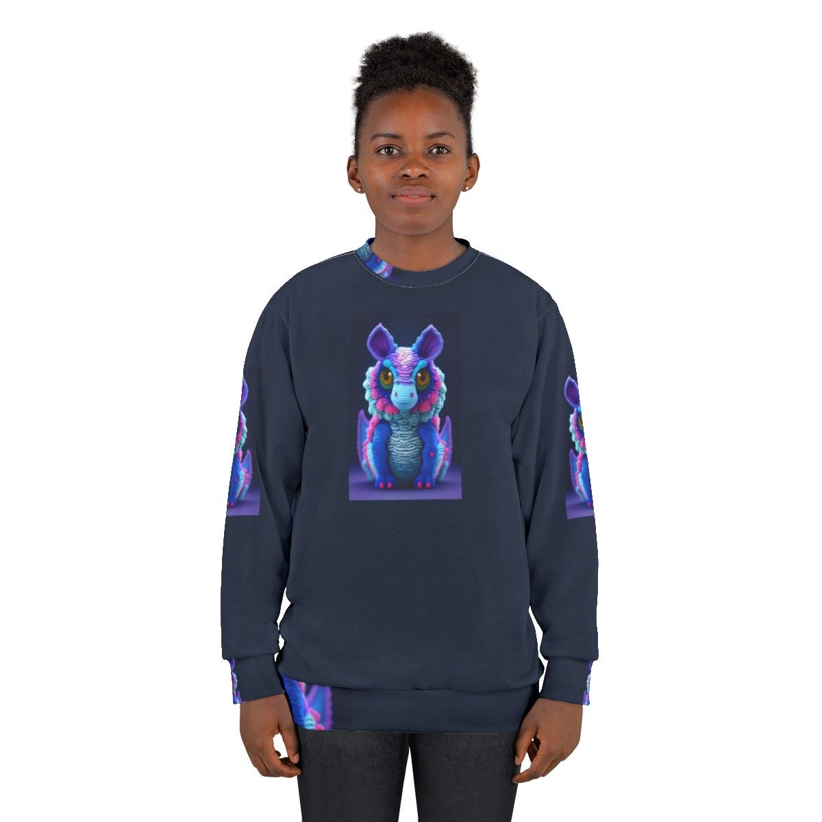 Legendary creature sweatshirt with vibrant, intricate fantasy design - women