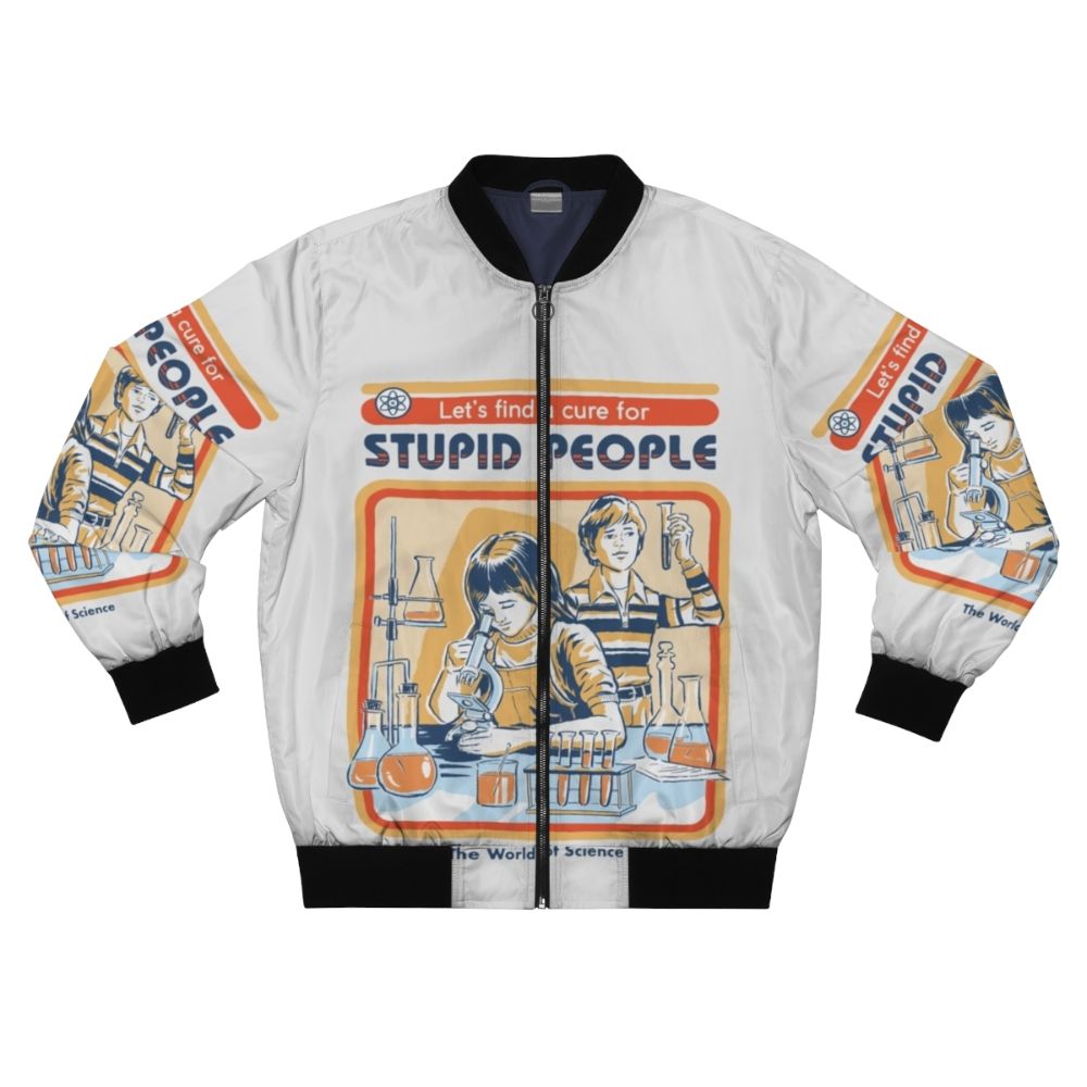 Vintage "A Cure For Stupid People" Bomber Jacket featuring a retro science and humor design