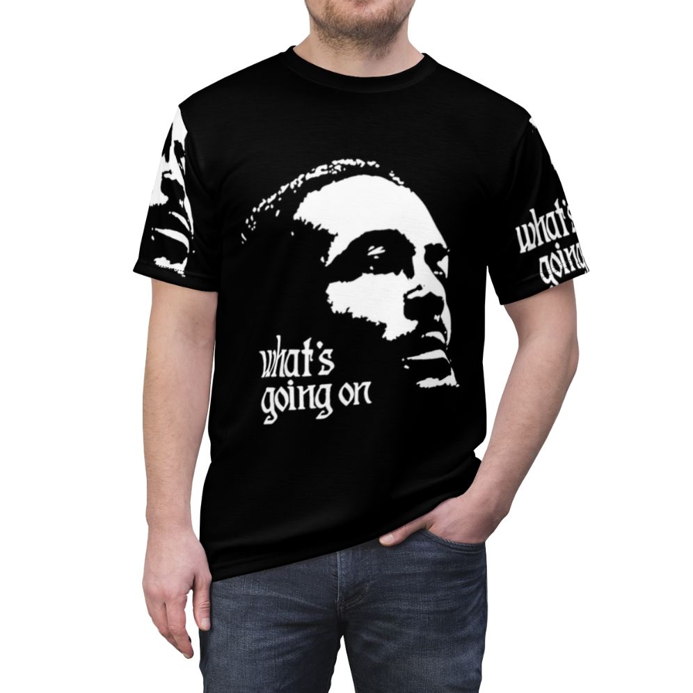 Retro music-inspired t-shirt featuring Marvin Gaye's iconic album 'What's Going On' - men front