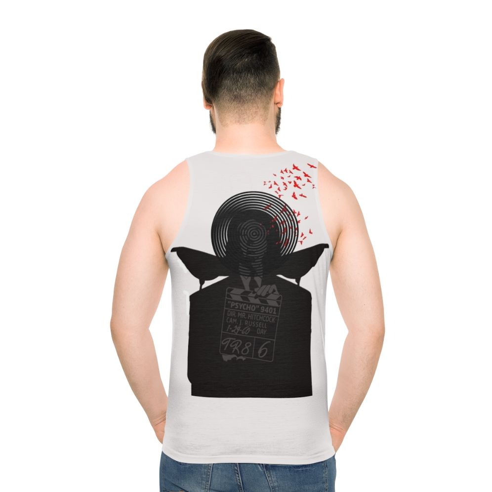 Alfred Hitchcock horror movie themed unisex tank top - men back