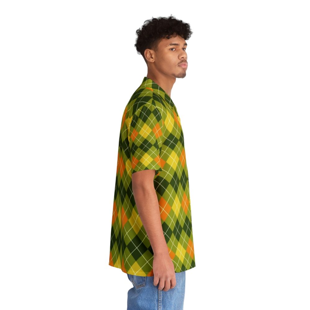 Colorful argyle pattern Hawaiian shirt in yellow, orange, and green - People Pight