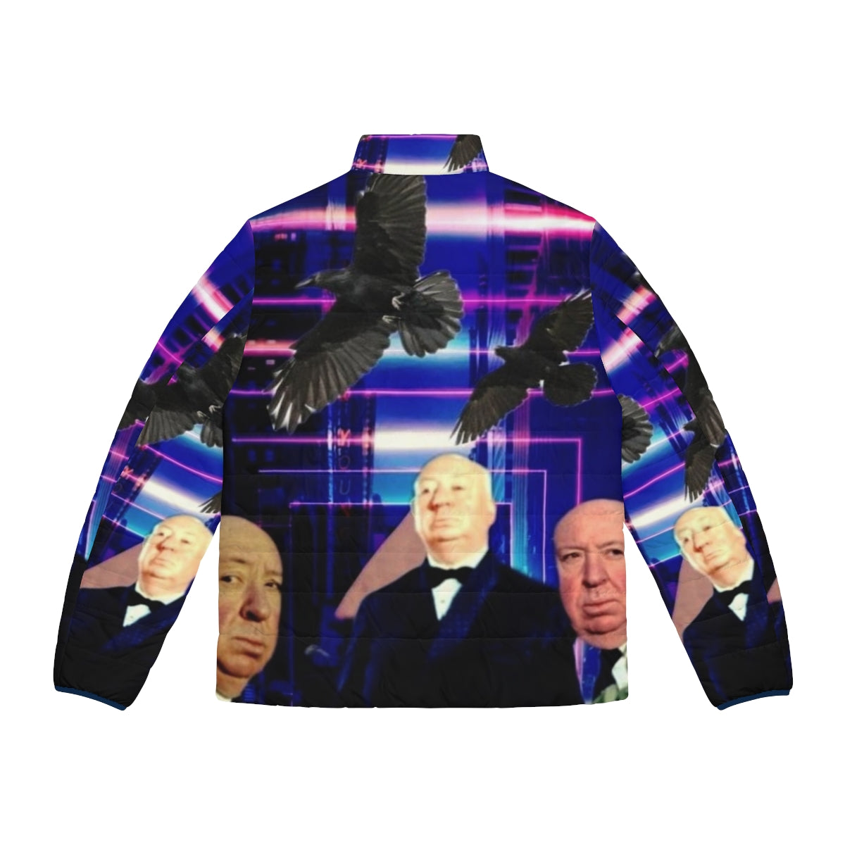 Alfred Hitchcock inspired puffer jacket with fan art design - Back