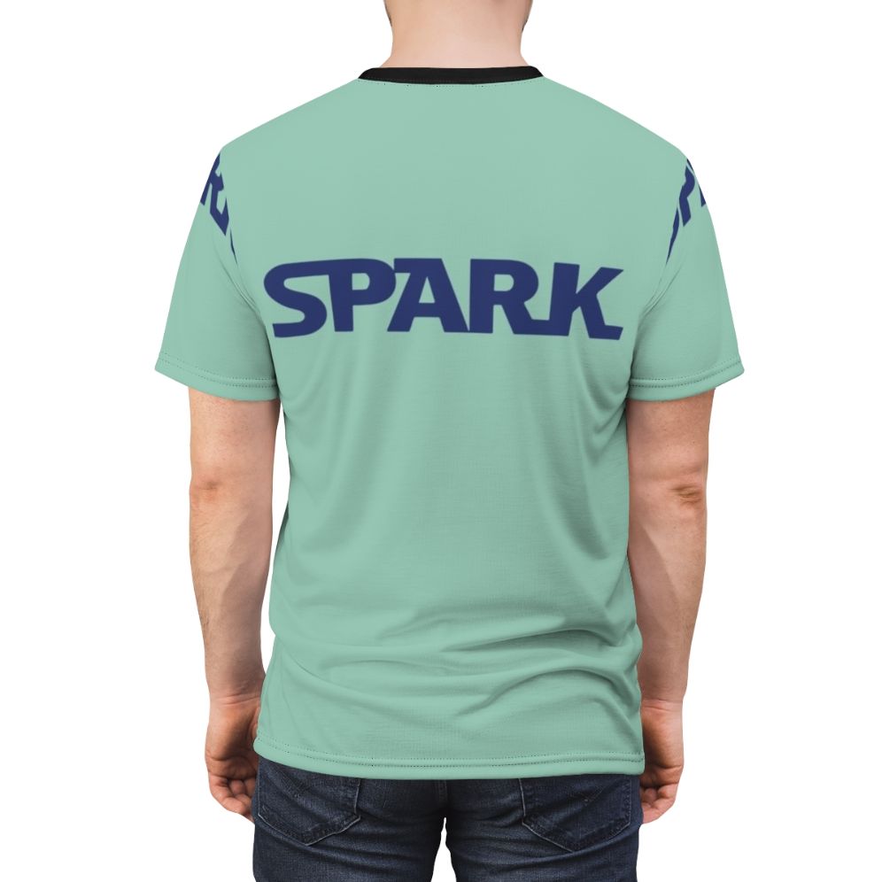 Spark inspired Watamote anime-style t-shirt with Star Wars font and otaku graphics - men back