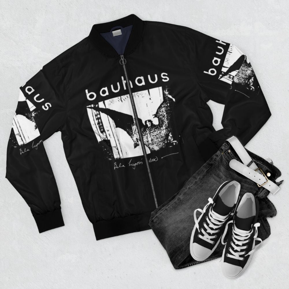 Bauhaus Bomber Jacket with Bat Wing Design - Flat lay