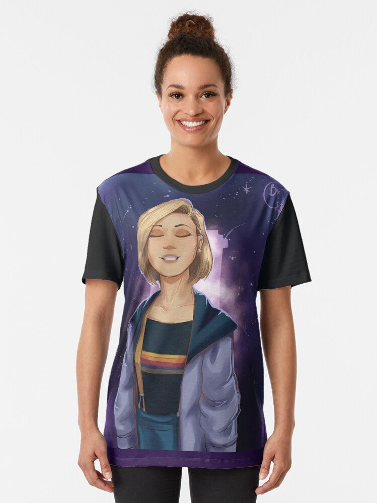 Galaxy Dreaming Graphic T-Shirt featuring the 13th Doctor Jodie Whittaker and space imagery - Women