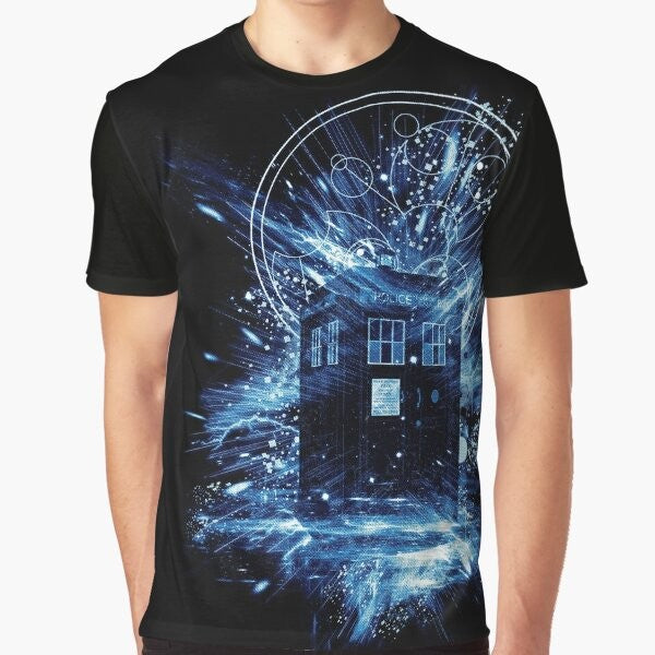 Time Storm Graphic Doctor Who T-Shirt featuring the iconic blue box from the sci-fi television series