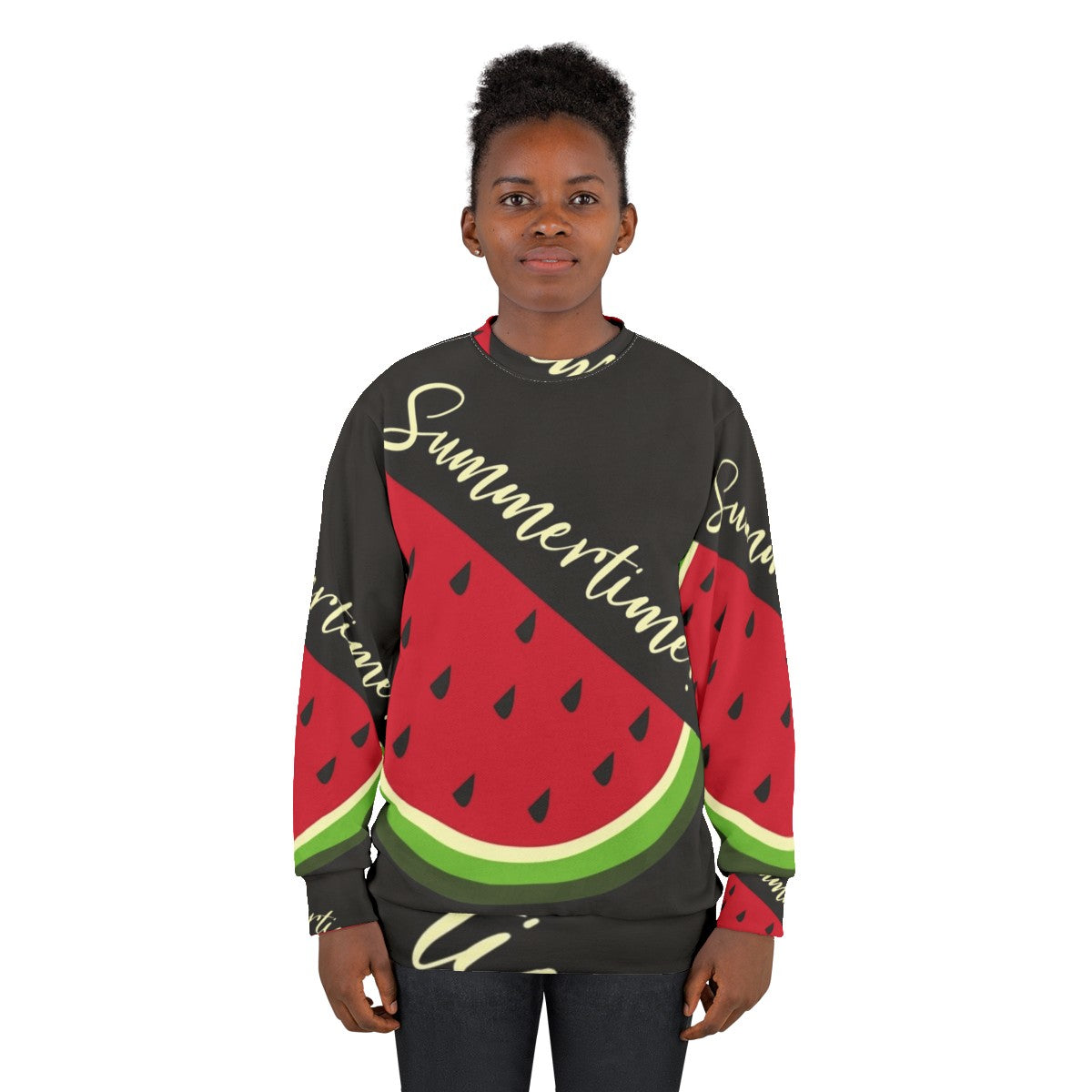 Black sweatshirt with a watermelon design - women