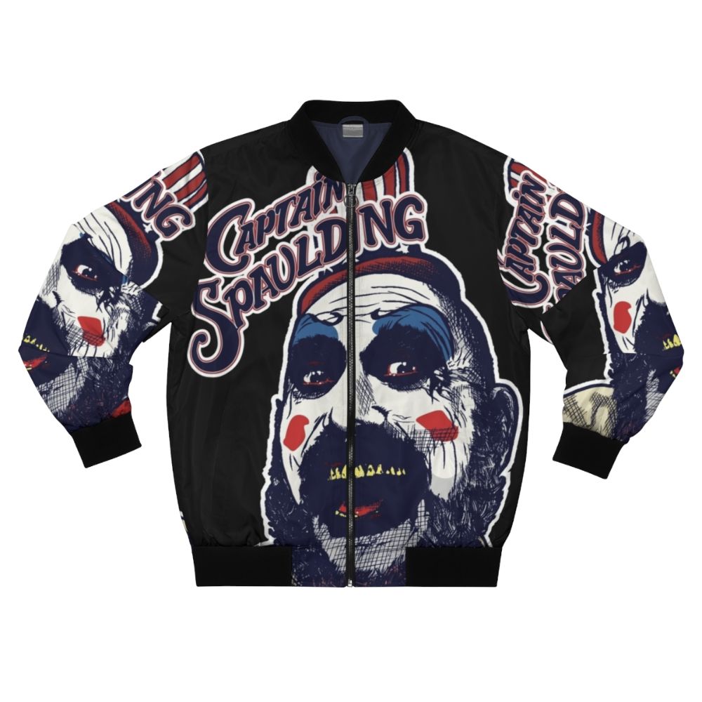 Captain Spaulding's Museum of Monsters and Madmen inspired bomber jacket with horror movie graphics