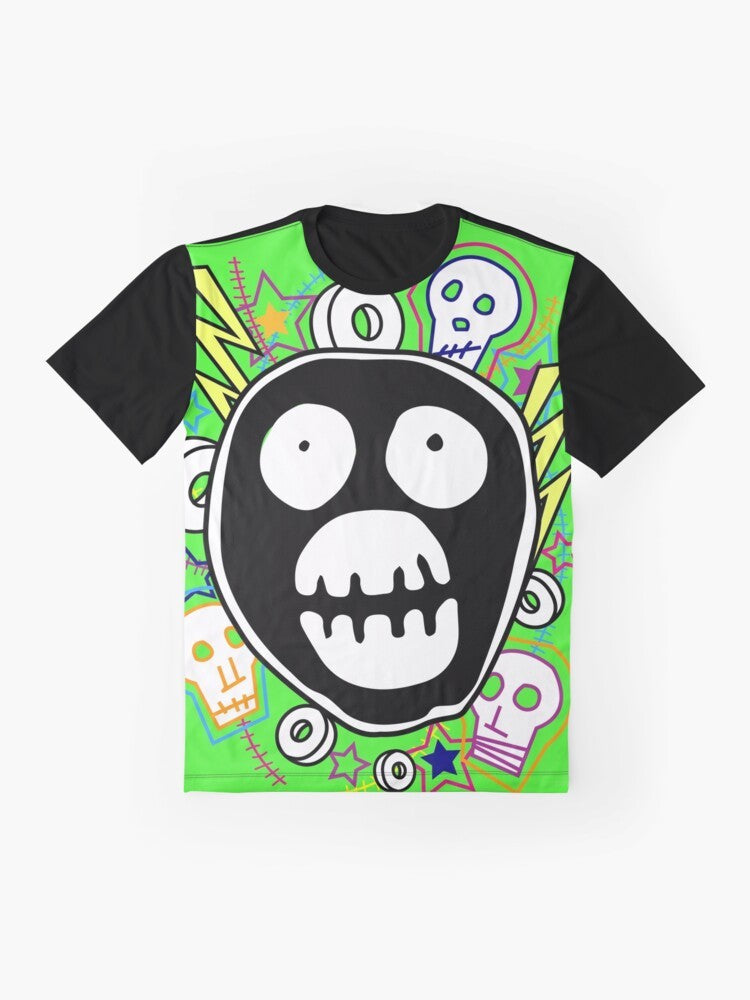 The Mighty Boosh logo graphic t-shirt featuring a colorful design - Flat lay