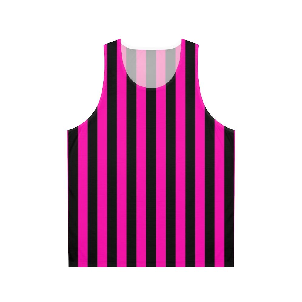 Unisex tank top in bold pink and black striped pattern