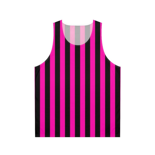 Unisex tank top in bold pink and black striped pattern