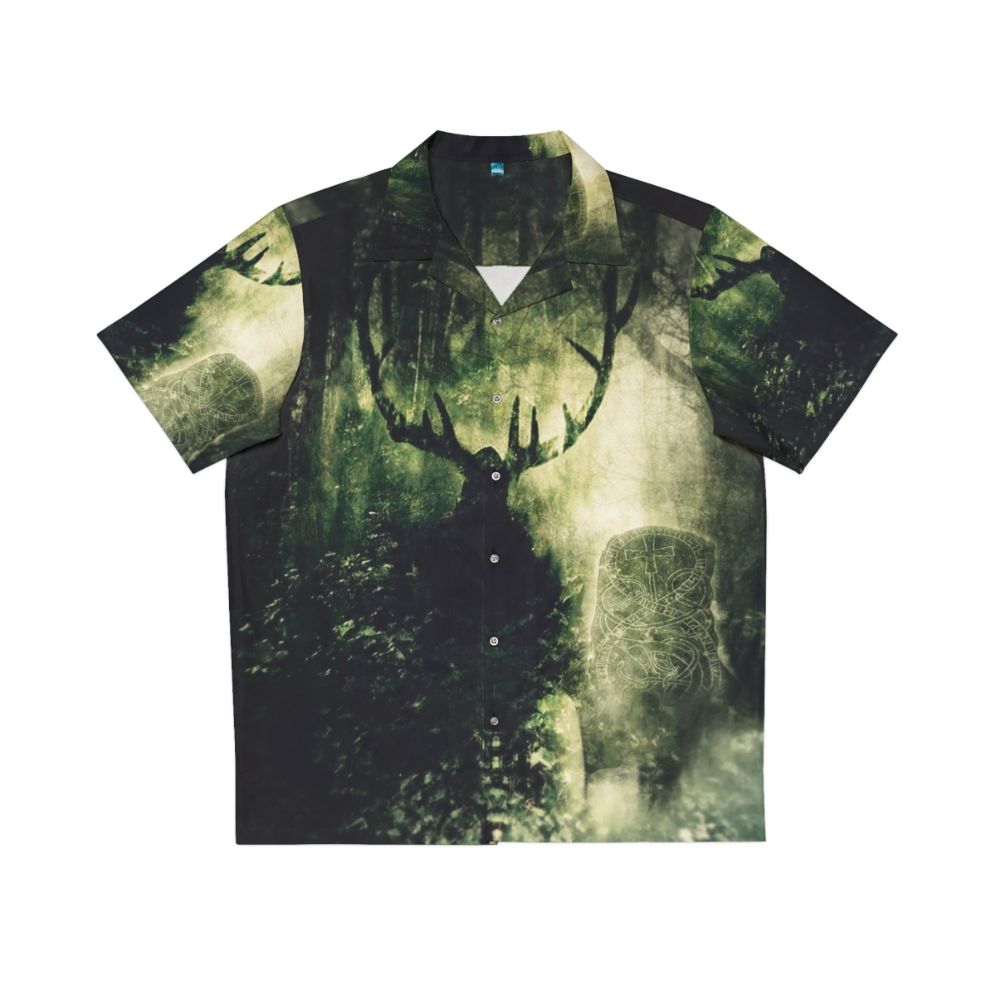 Horned god Hawaiian shirt with nature deity and pagan designs