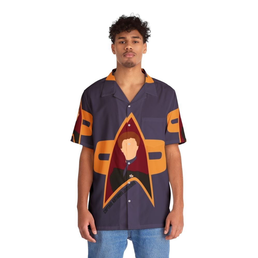 Captain Janeway wearing a Star Trek Voyager Hawaiian shirt - People Front