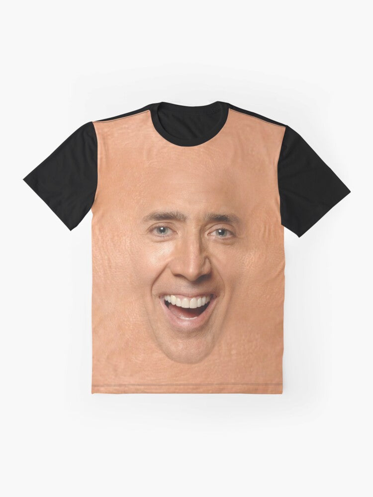 Nicolas Cage Graphic T-Shirt featuring a funny meme design - Flat lay