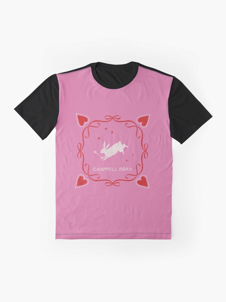 Chappell Roan "Midwest Princess" graphic t-shirt featuring a stylized design with popular song titles and LGBTQ+ themes. - Flat lay