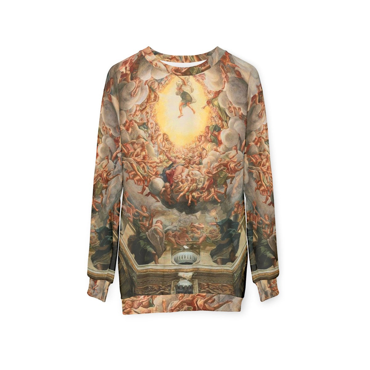 Sistine Chapel ceiling sweatshirt featuring Michelangelo's renaissance art - hanging