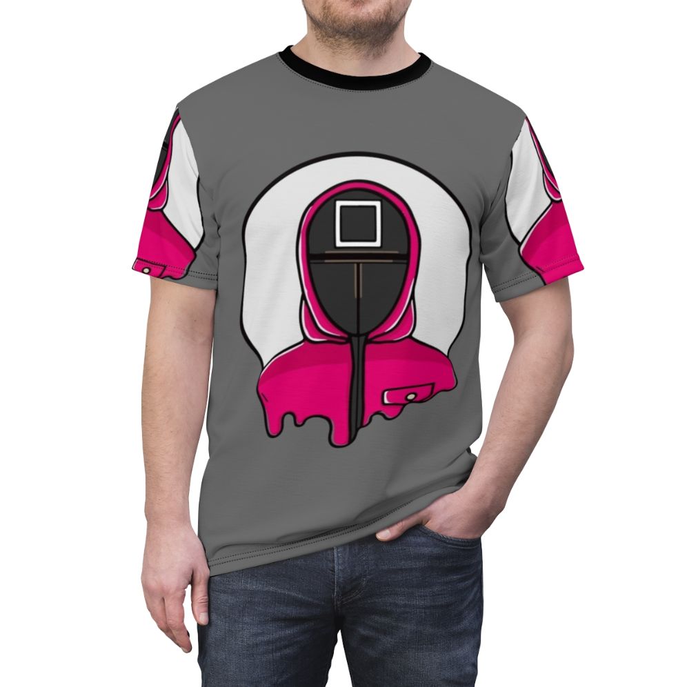 Squid Game-Inspired Guard Uniform AOP T-shirt featuring a striking and detailed design - men front