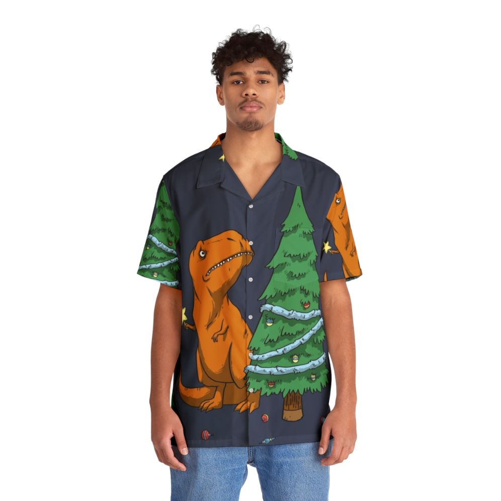 Funny Tyrannosaurus Rex Hawaiian Shirt for Kids - People Front