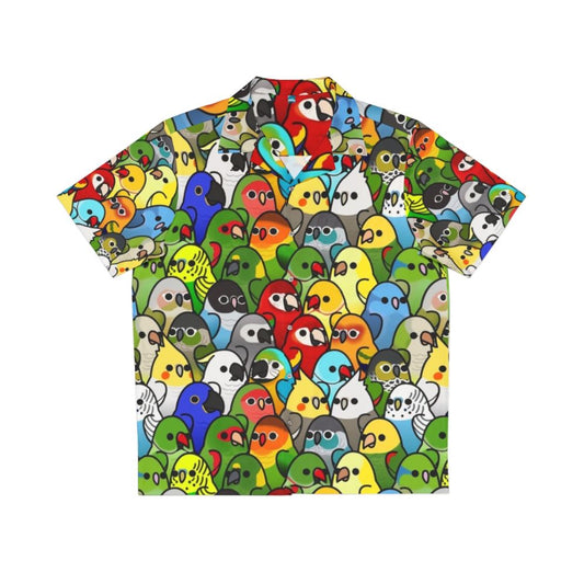 Colorful Hawaiian shirt with a vibrant bird print design