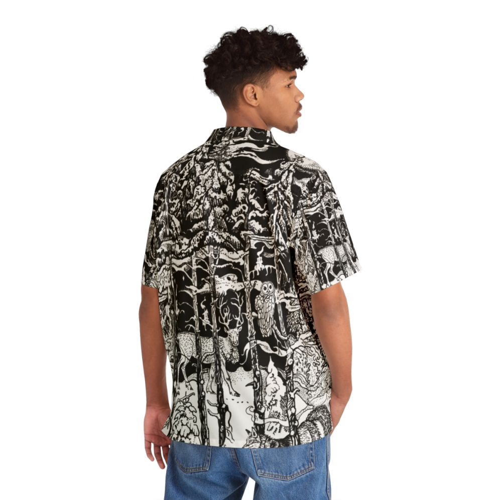 Winter forest Hawaiian shirt with deer, foxes, and snowy trees - People Back