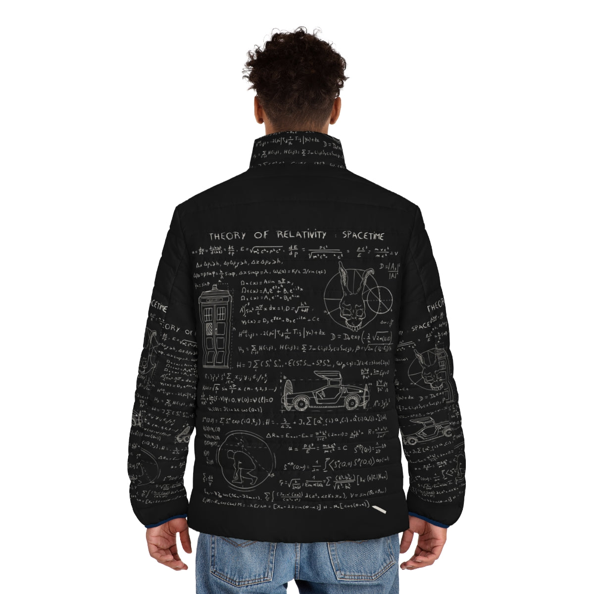 Puffer jacket with spacetime and relativity graphics - men back