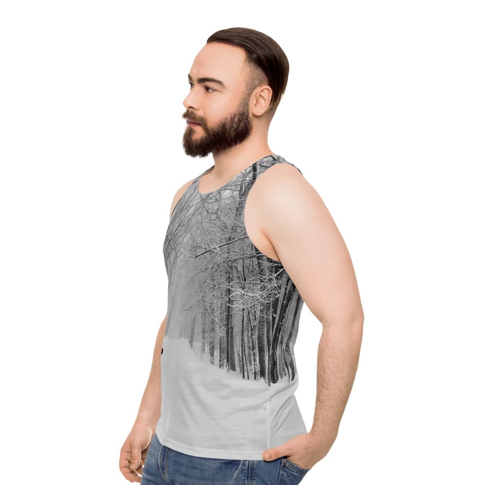 Joni Mitchell inspired unisex black crow graphic tank top - men side