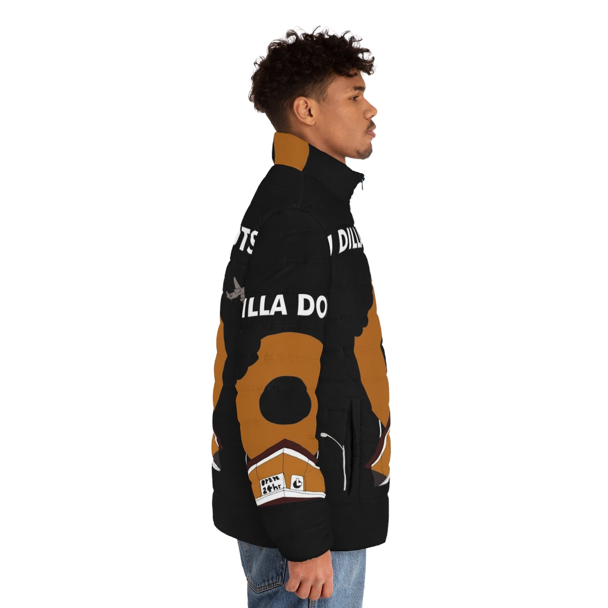 J Dilla Puffer Jacket with Donuts Graphic - men side right