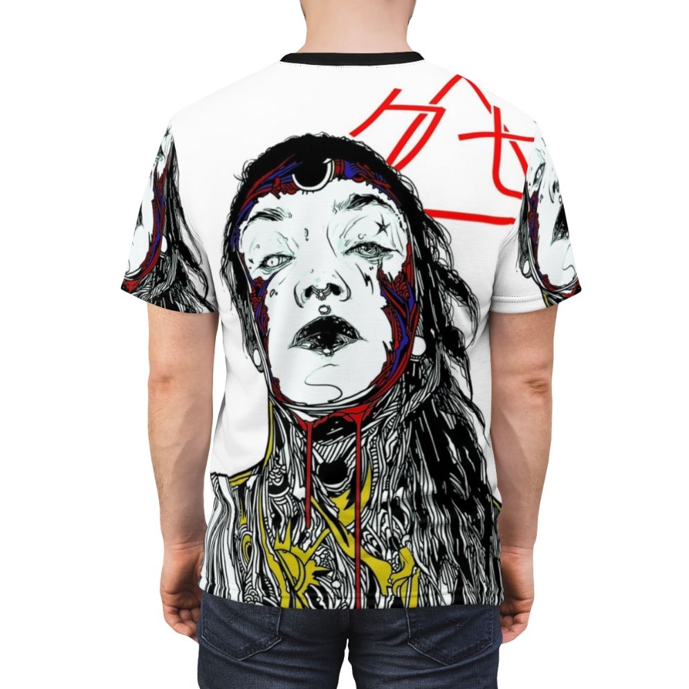 Cyberpunk Cyborg Girl Colorful Design T-shirt featuring a futuristic, glitch-inspired graphic with cyberpunk, techno, and gaming elements. - men back