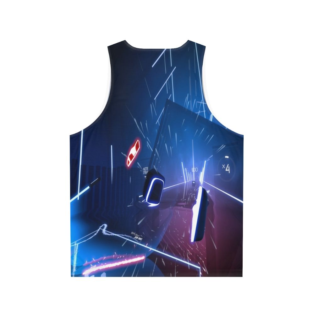 Unisex tank top featuring virtual reality, gaming, and futuristic space-themed design - Back