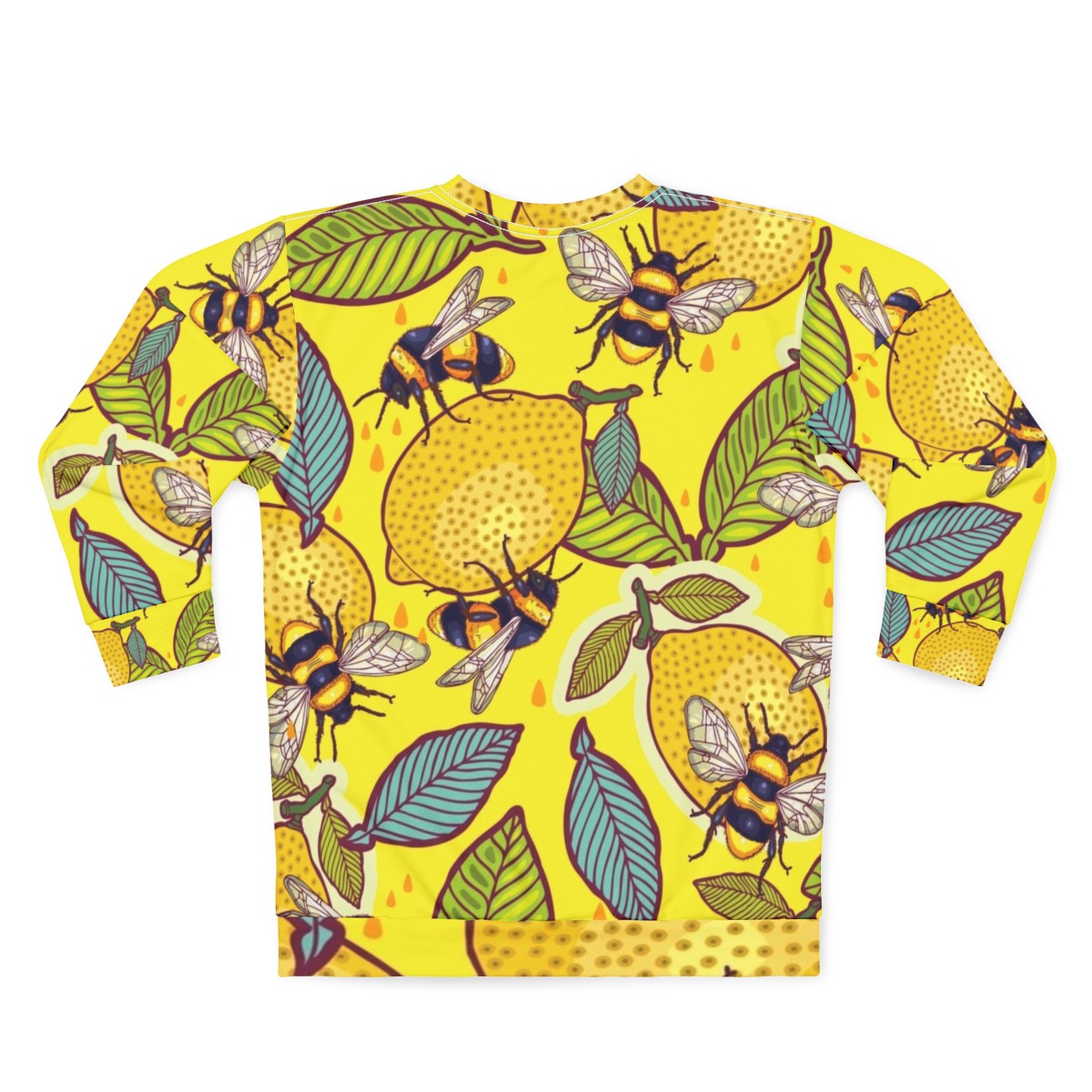 Colorful yellow lemon and bee garden sweatshirt - Back