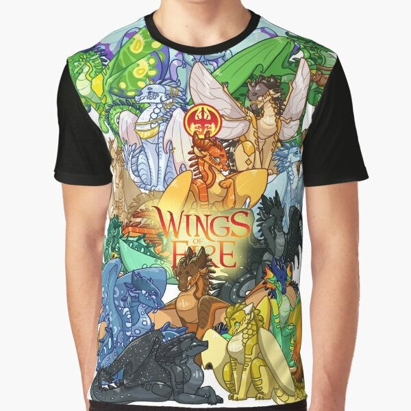 Wings of Fire fantasy graphic t-shirt featuring characters from the book series