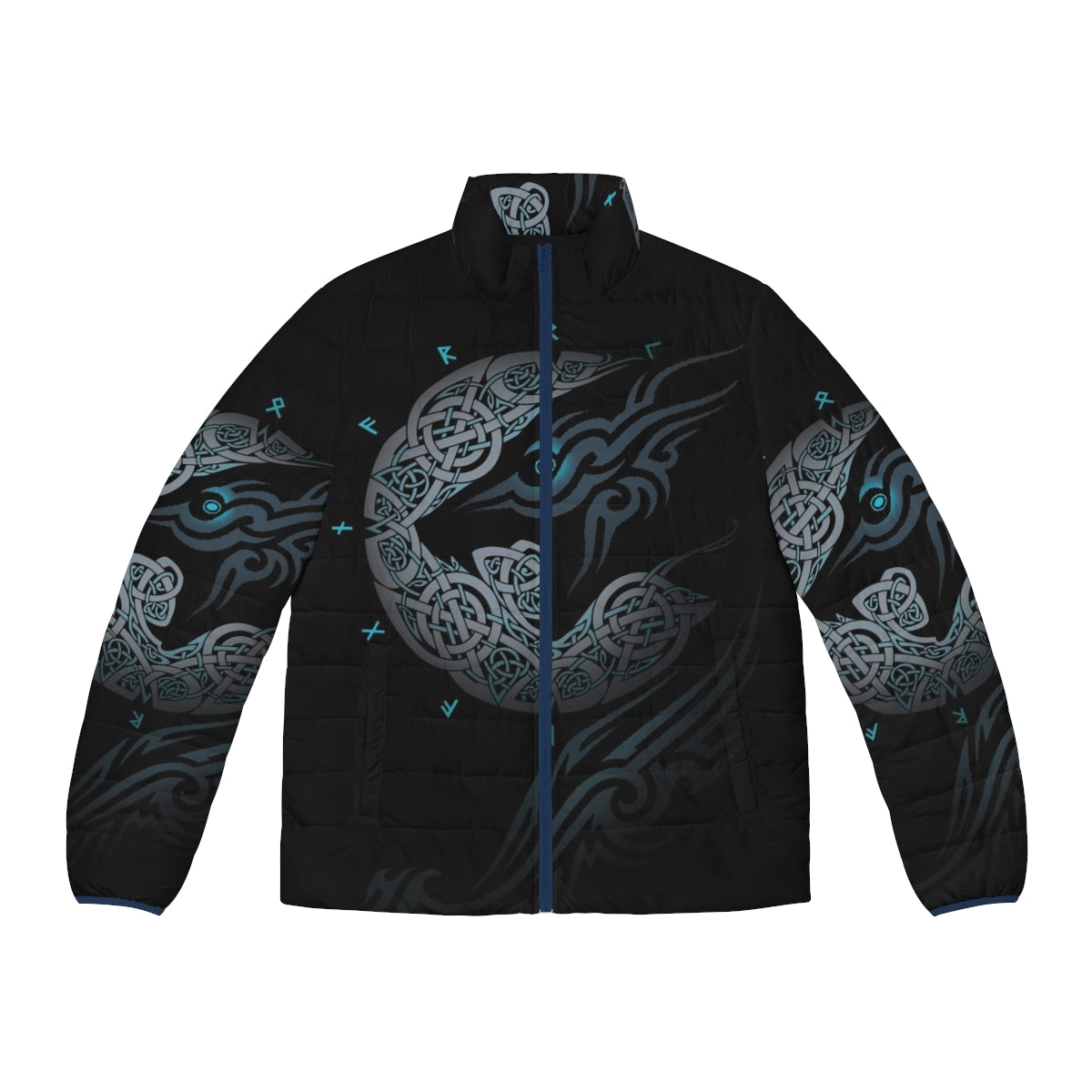 Ragnarok Moon Puffer Jacket with Celtic symbols and Nordic design