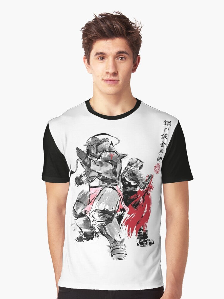 Fullmetal Alchemist: Brotherhood Sumi-e Graphic T-Shirt featuring the homunculus symbol and characters Edward and Alphonse Elric - Men