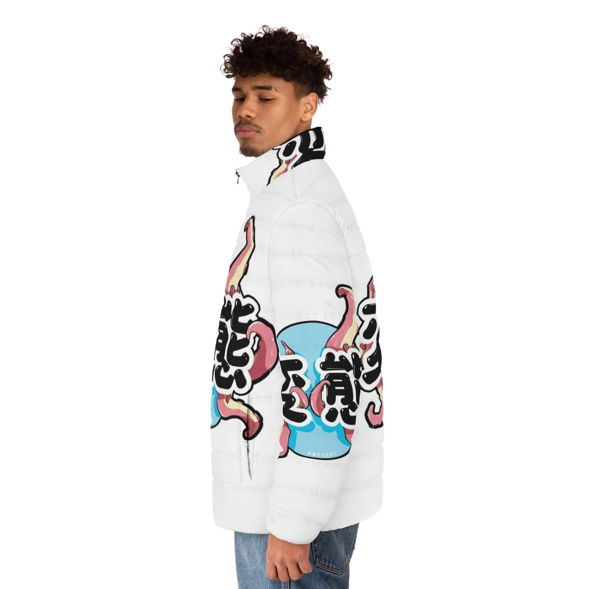 Tentacles Puffer Jacket featuring a graphic sea monster design - men side left