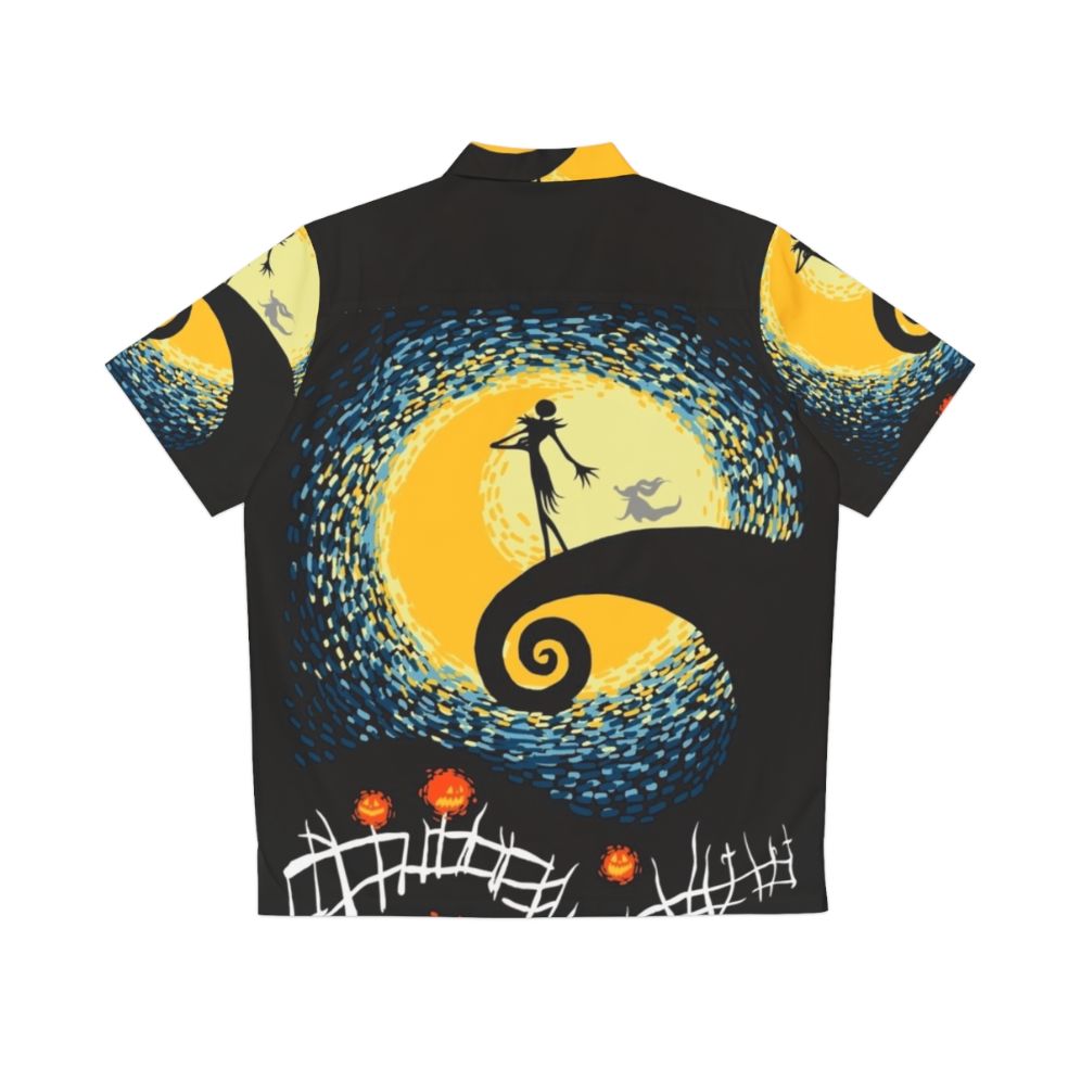 Starry Nightmare Hawaiian Shirt with Minimalist Jack Skellington Design - Back