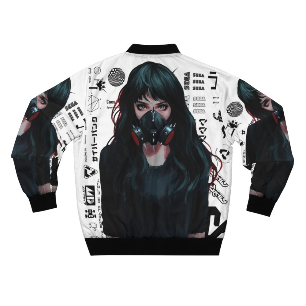 Cyberpunk-inspired bomber jacket with futuristic gamer girl design and vibrant patterns - Back