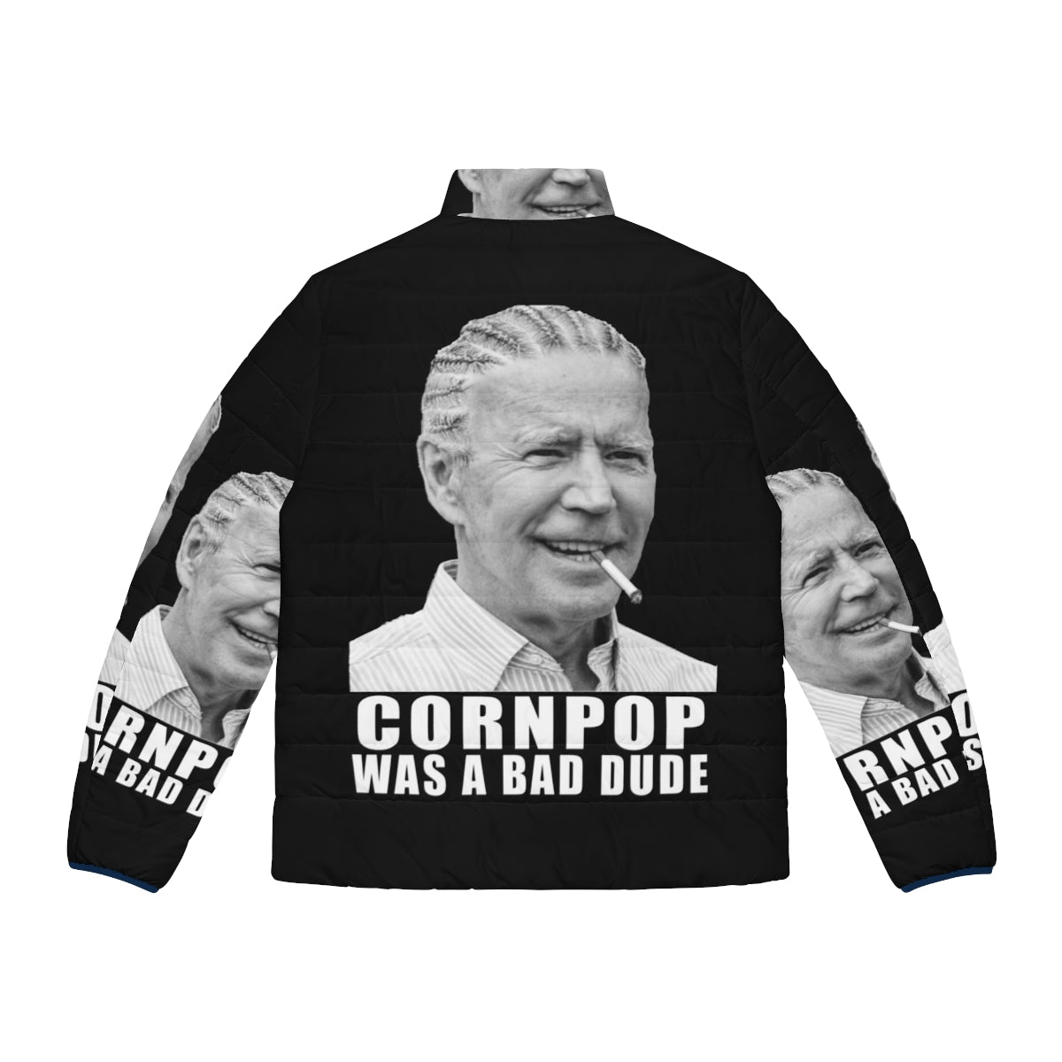 Joe Biden Corn Pop Puffer Jacket featuring hilarious political satire design - Back