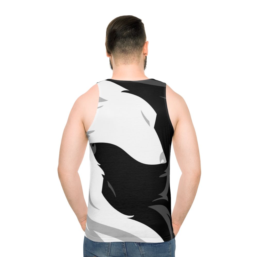 Wolf love unisex tank top, minimalist black and white graphic - men back