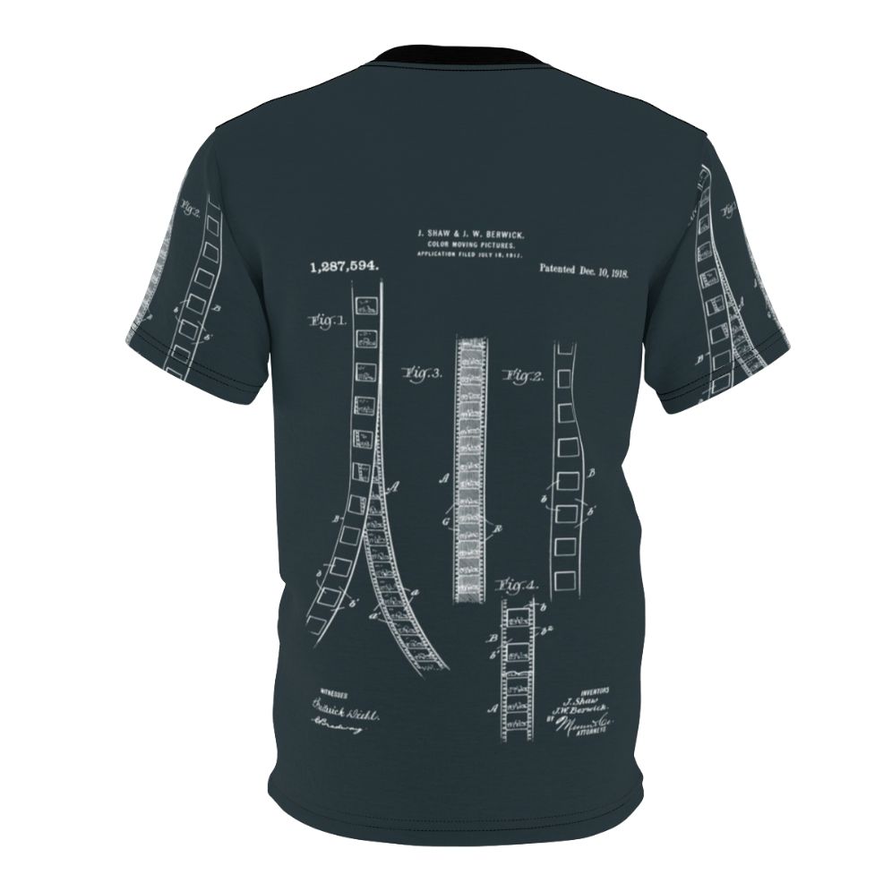 Vintage film strip patent prints 1918 movie making t-shirt - Back